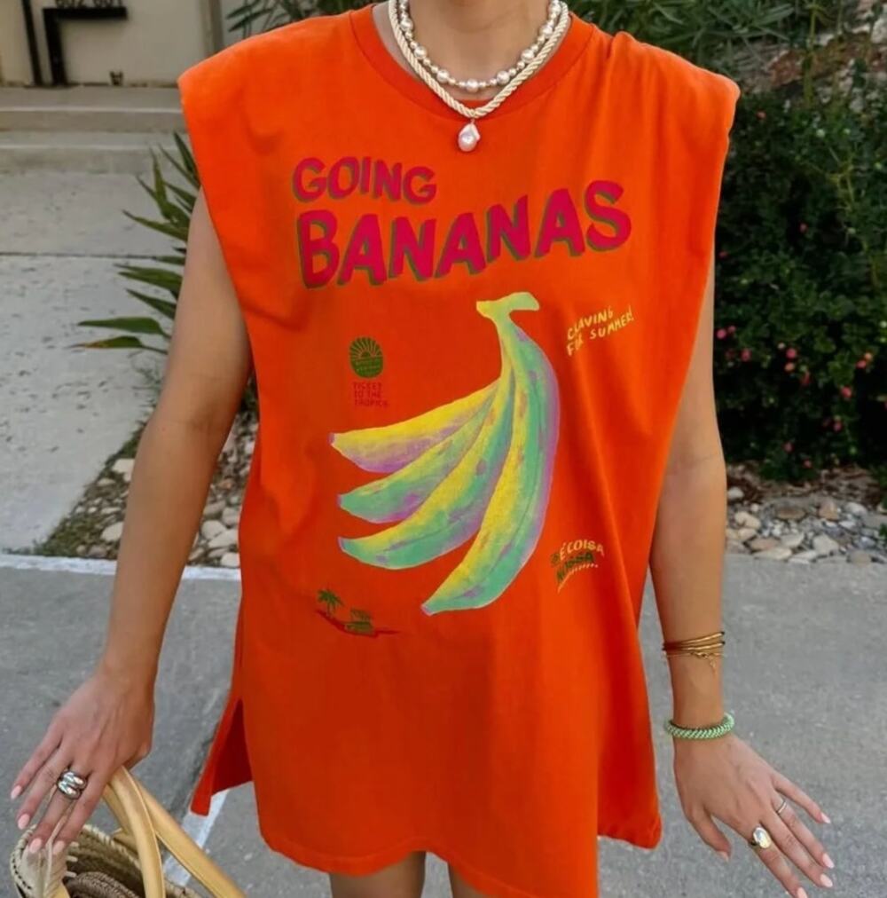 FARM RIO Going Bananas T-Shirt Dress in Orange Size Small